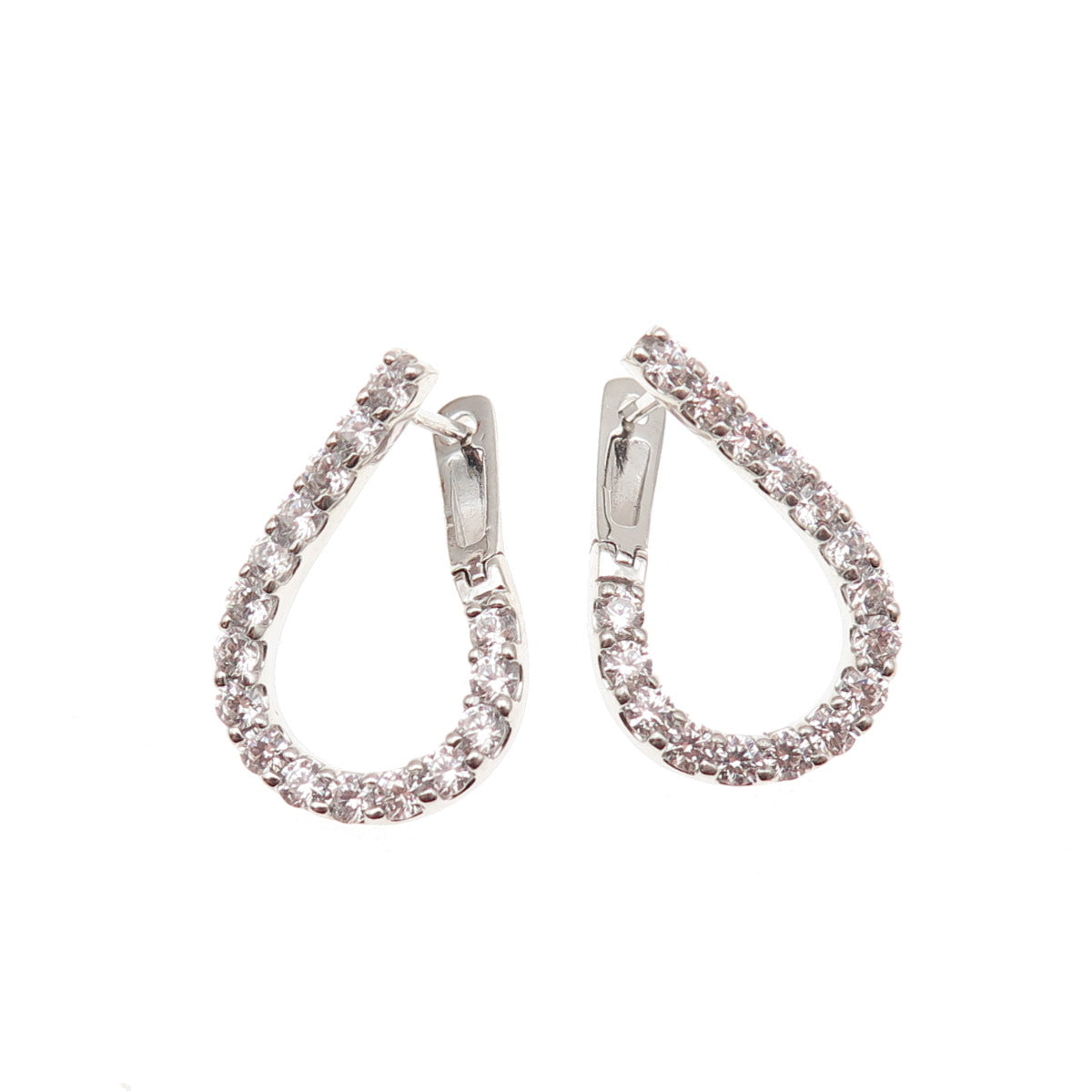 925 Sterling Silver Round-Cut C Z Twisted Teardrop Earrings