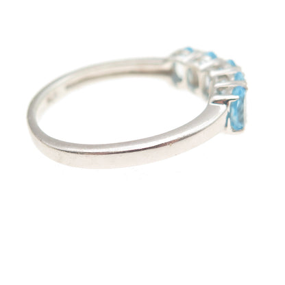 Chuck Clemency 925 Sterling Silver Vintage Real Oval-Cut Blue Topaz Ring Size 8