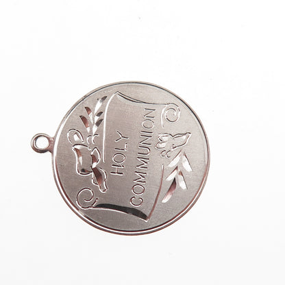 925 Sterling Silver Vintage Holy Communion Round Tag Charm Pendant