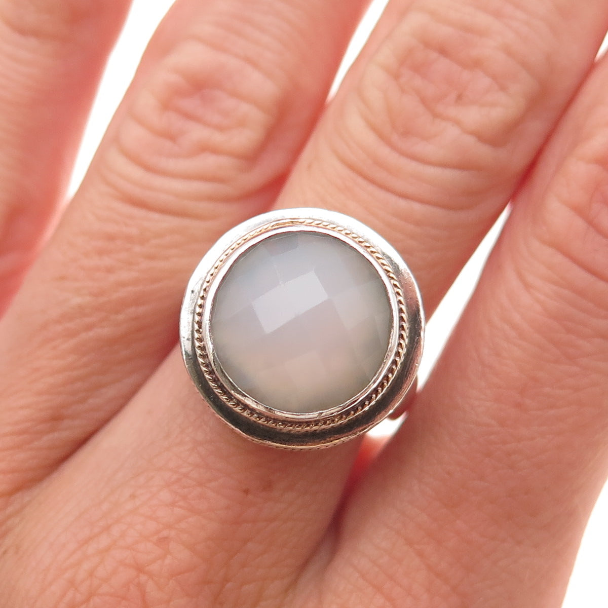 Anna Beck 925 Sterling Silver 2-Tone Vintage Real Moonstone Ring Size 6.75