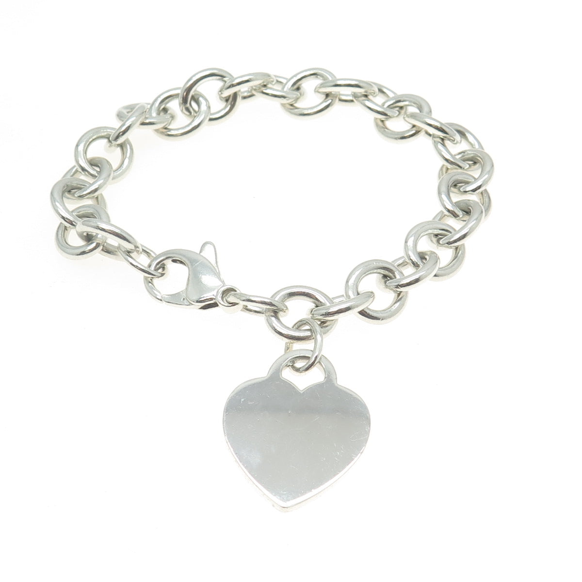 TIFFANY & CO. 925 Sterling Silver Vintage Heart Tag Rolo Link Bracelet 7"