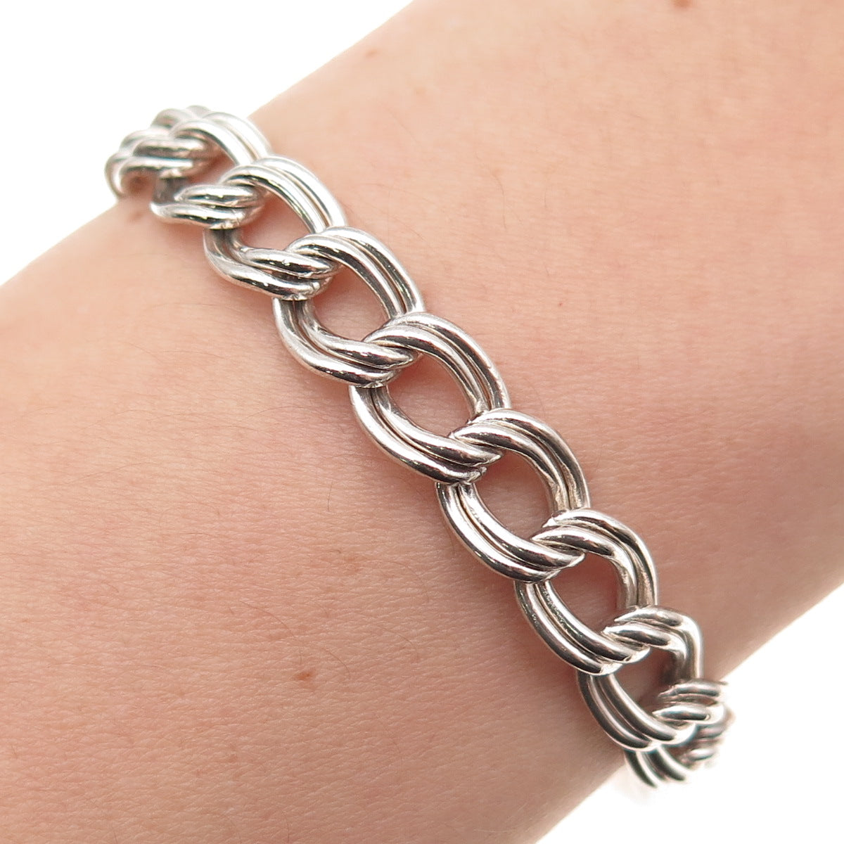 925 Sterling Silver Vintage Italy Double Curb Link Bracelet 7.5"