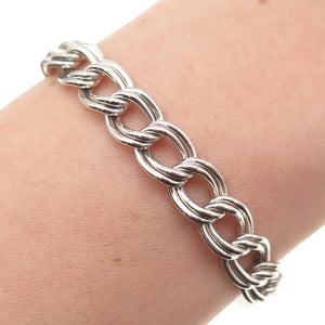 925 Sterling Silver Vintage Italy Double Curb Link Bracelet 7.5"