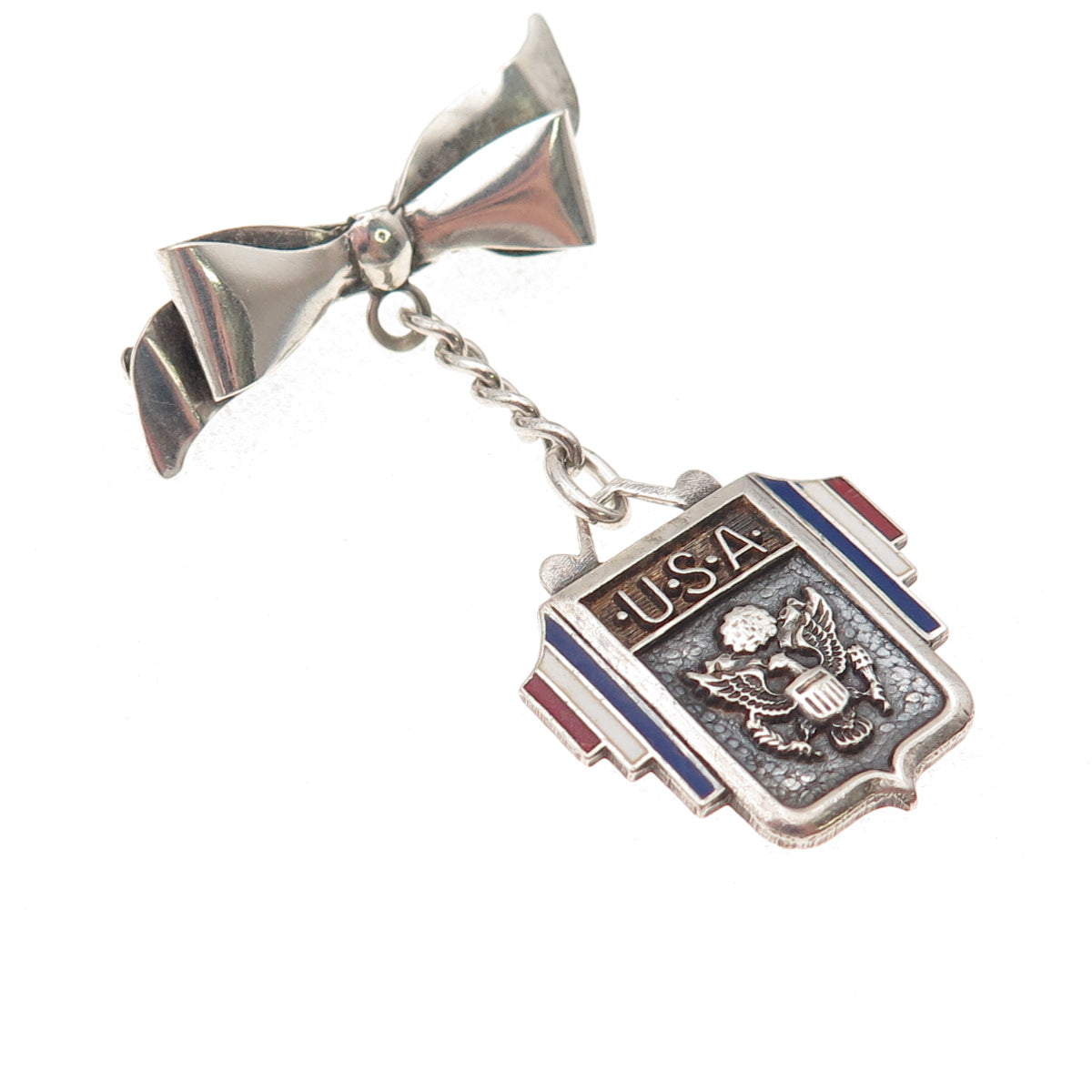 925 Sterling Silver Antique WWII Enamel Son-in-Service Bow Pin Brooch