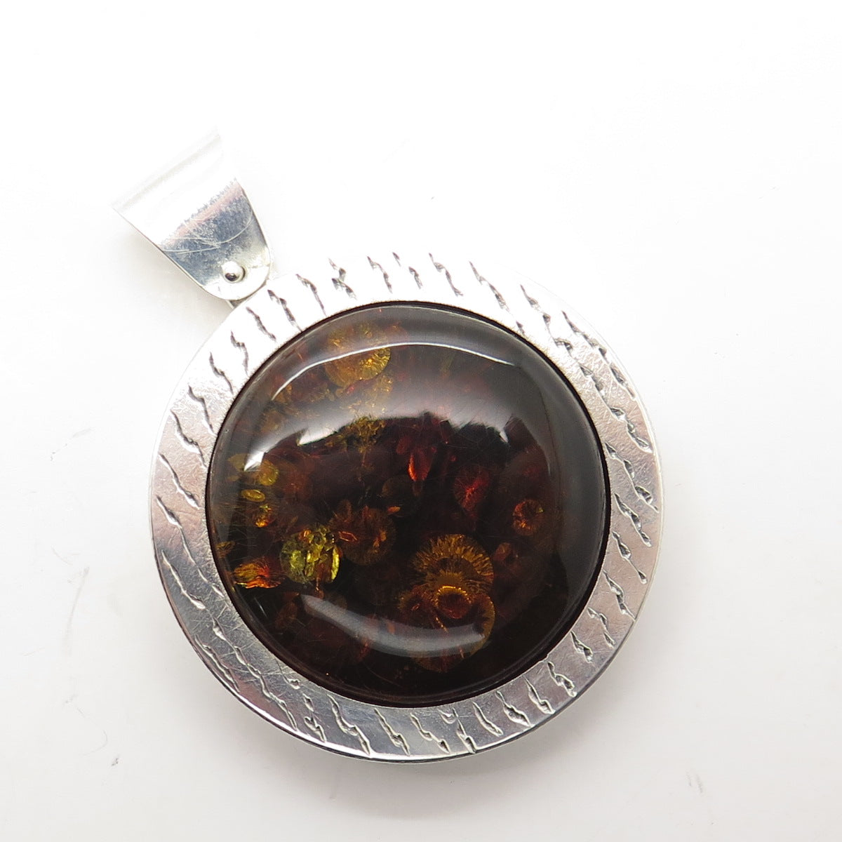 VALERIO POLAND V8 Sterling Silver Vintage Real Amber Modernist Large Pendant