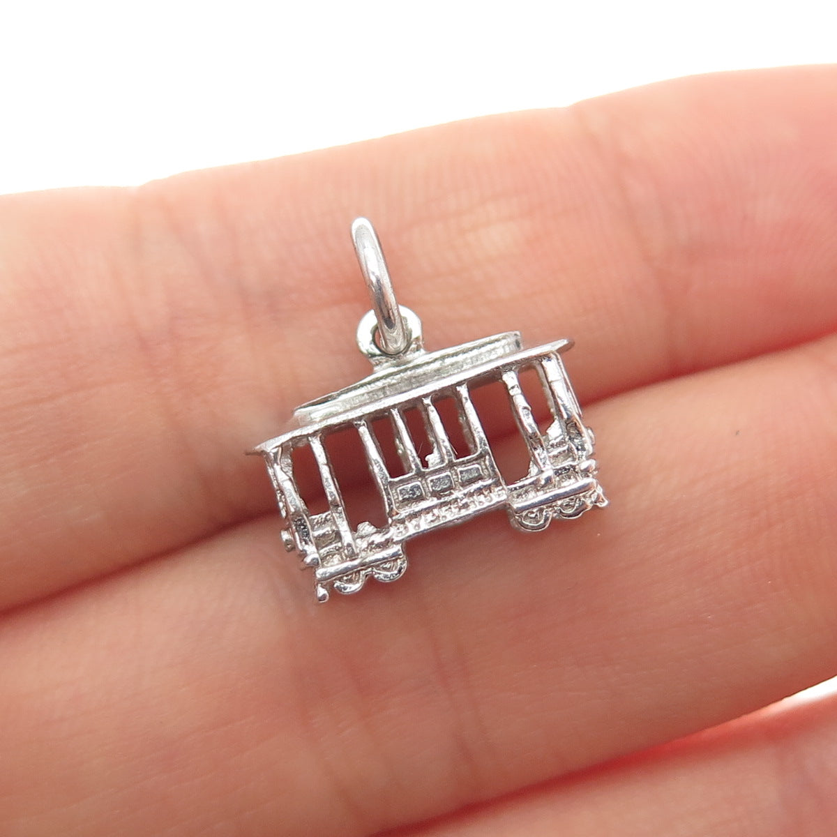 925 Sterling Silver Vintage Cable Car Minimalist 3D Charm Pendant