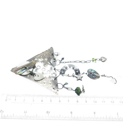 JULIE SHAW Sterling Silver Vintage Real Pearl & Abalone Shell Modernist Brooch