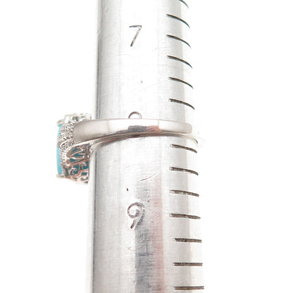 Chuck Clemency 925 Sterling Silver Real Turquoise & White Topaz Ring Size 8.25
