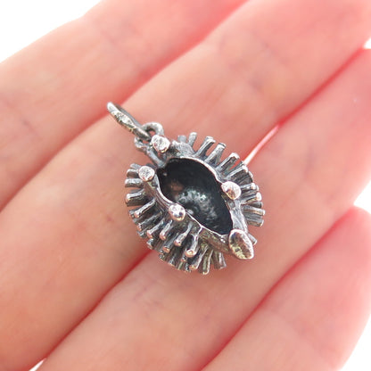 925 Sterling Silver Vintage Hedgehog Oxidized Minimalist 3D Charm Pendant