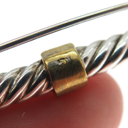 925 Sterling Silver 2-Tone Vintage Real Sodalite Bar Oxidized Pin Brooch