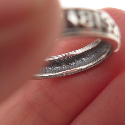 925 Sterling Silver Vintage Natural Numbers Oxidized Band Ring Size 7