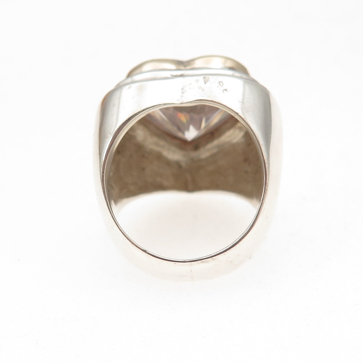925 Sterling Silver 14K Gold Vintage C Z Modernist Heart Oxidized Ring Size 4.5