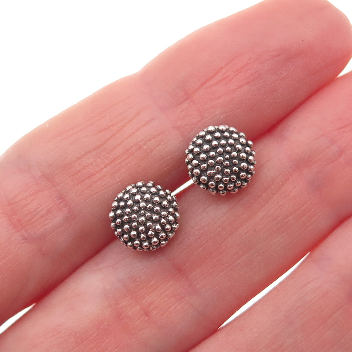 925 Sterling Silver Vintage Granulated Ball Oxidized Stud Earrings