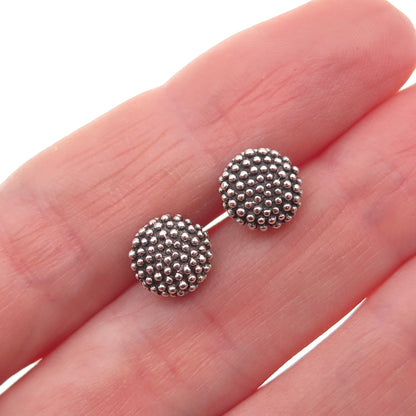 925 Sterling Silver Vintage Granulated Ball Oxidized Stud Earrings