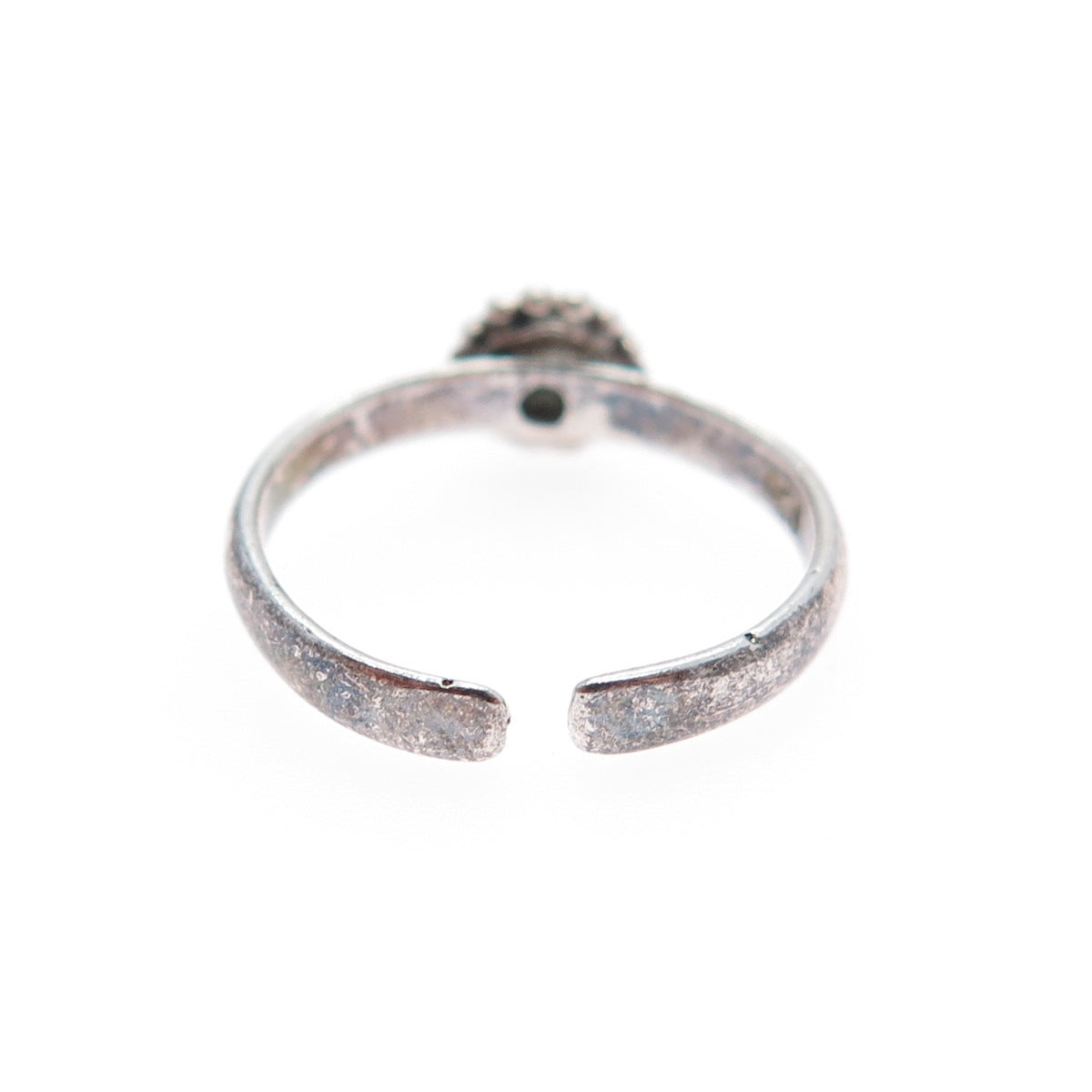 925 Sterling Silver Vintage Real Turquoise Oxidized Adjustable Ring Size 3.75