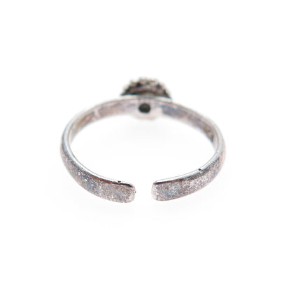 925 Sterling Silver Vintage Real Turquoise Oxidized Adjustable Ring Size 3.75