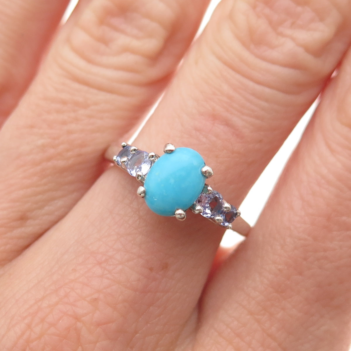 Chuck Clemency 925 Sterling Silver Real Turquoise & Tanzanite Ring Size 7.25