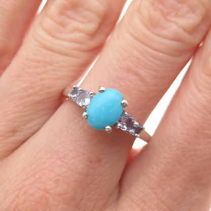 Chuck Clemency 925 Sterling Silver Real Turquoise & Tanzanite Ring Size 7.25