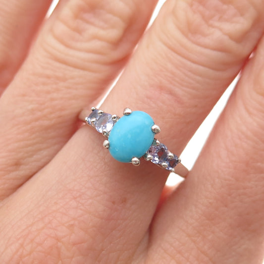 Chuck Clemency 925 Sterling Silver Real Turquoise & Tanzanite Ring Size 7.25