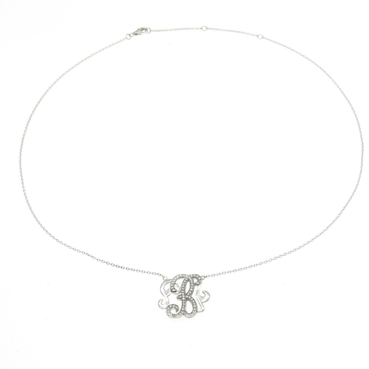 925 Sterling Silver Round-Cut C Z Letter "B" Initial Chain Necklace 16-18"