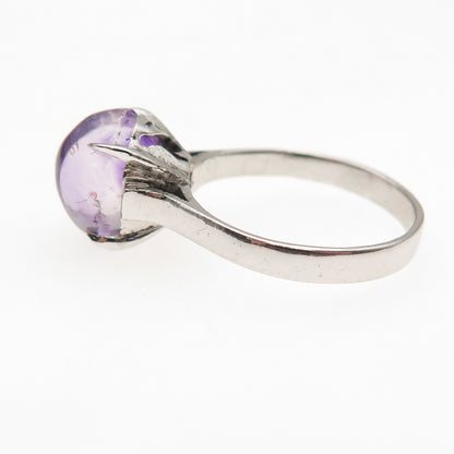 925 Sterling Silver Antique Art Deco Real Cabochon Amethyst Ring Size 5.5