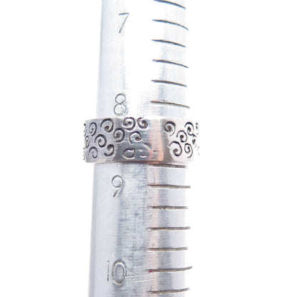 925 Sterling Silver Vintage Modernist Spiral Band Oxidized Ring Size 8.75