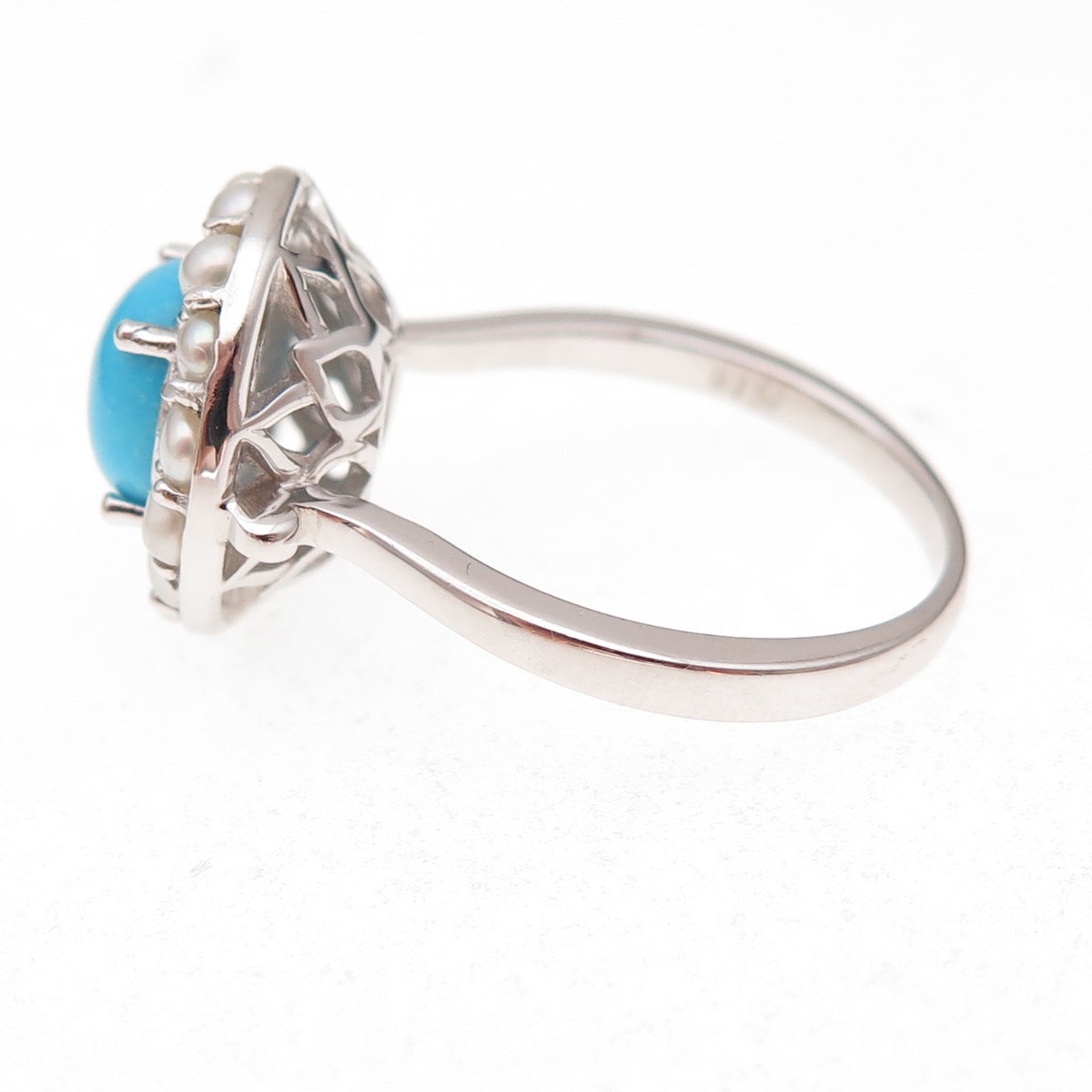 925 Sterling Silver Real Turquoise & Pearl Ring Size 8