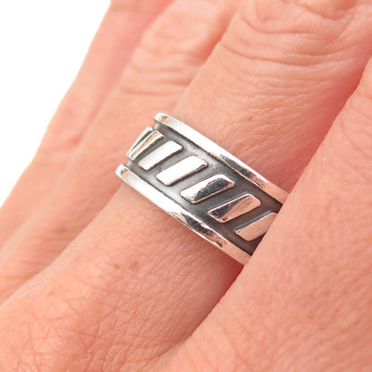 925 Sterling Silver Vintage Ribbed Oxidized Band Ring Size 9.75