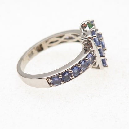 Chuck Clemency 925 Sterling Silver Real Tanzanite & Emerald Ring Size 9.25