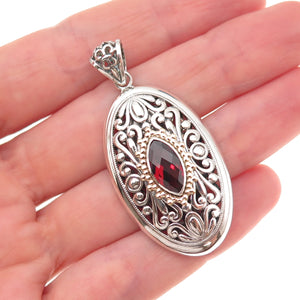 Art's Elegance Sterling Silver 14K Gold Vintage Real Red Garnet Floral Pendant