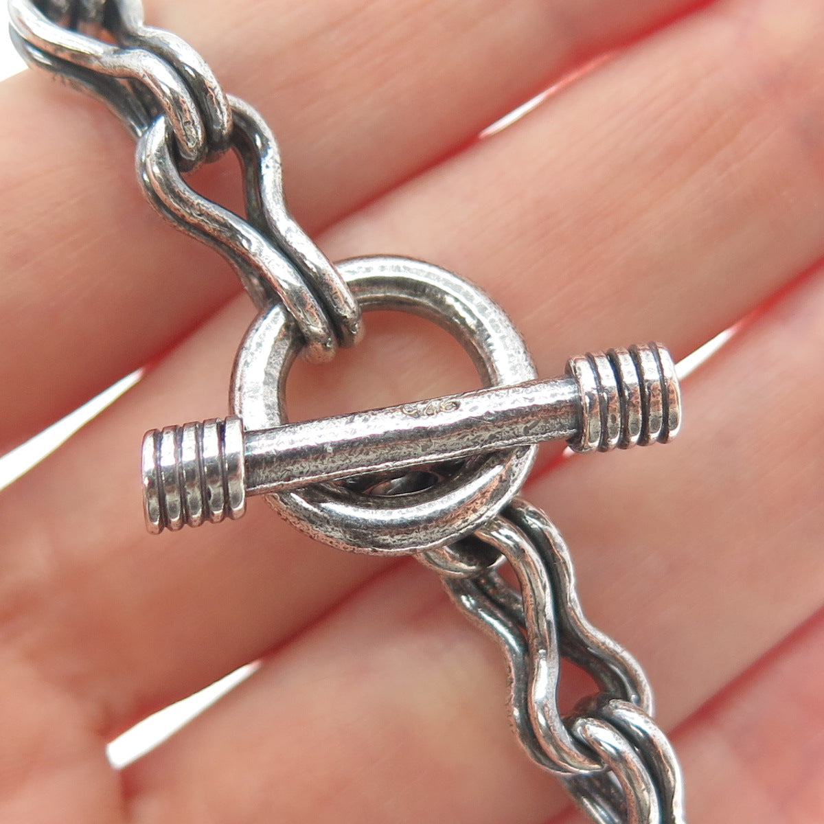 925 Sterling Silver Vintage Spiga Oxidized Link Bracelet 6.5"