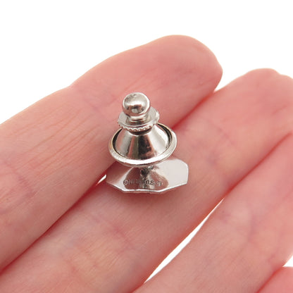 Elco 925 Sterling Silver Vintage Pink Rhinestone Tie Tack Lapel Pin
