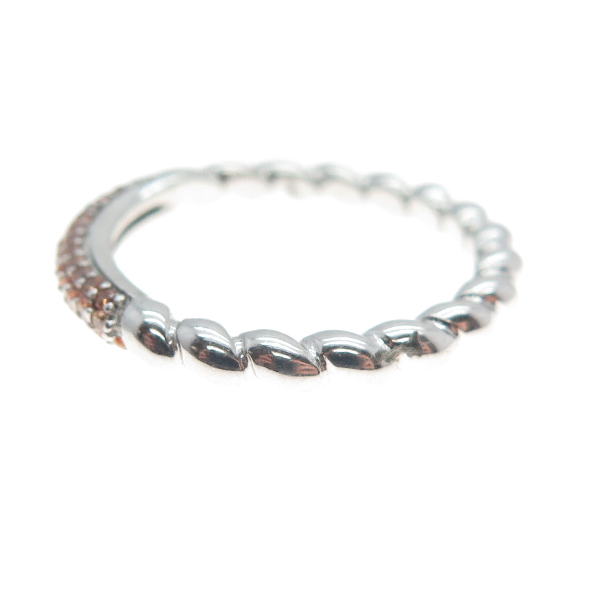 925 Sterling Silver Round-Cut Shaped Brandy C Z Twisted Ring Size 7.5