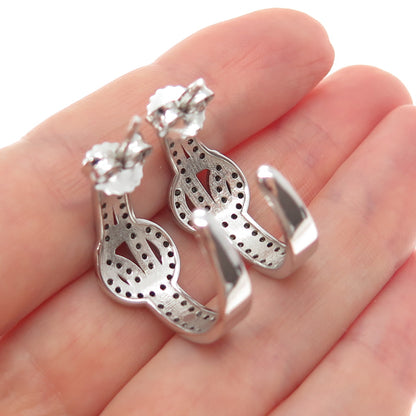 925 Sterling Silver Real Round-Cut Green Diamond Knot Hoop Earrings