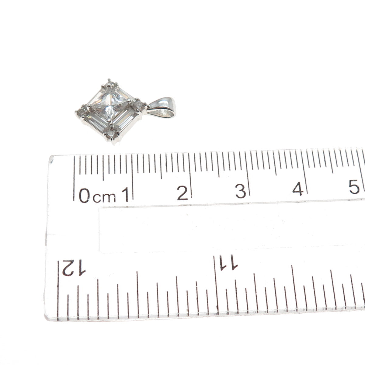 925 Sterling Silver Princess Baguette & Round-Cut C Z Minimalist Charm Pendant