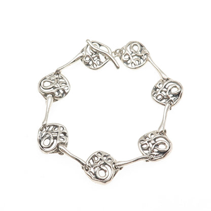 Hagit Gorali Sterling Silver Vintage Modernist Swirl Link Oxidized Bracelet 7"