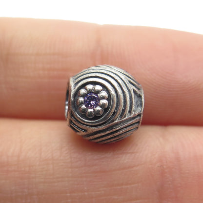 PANDORA 925 Sterling Silver Lavender C Z Hypnotic Circles Oxidized Bead Charm