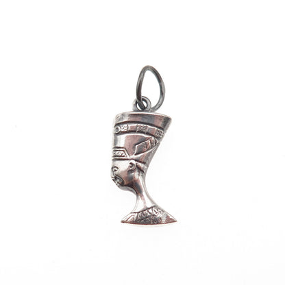 925 Sterling Silver Vintage Egyptian Nefertiti Oxidized Mini Charm Pendant