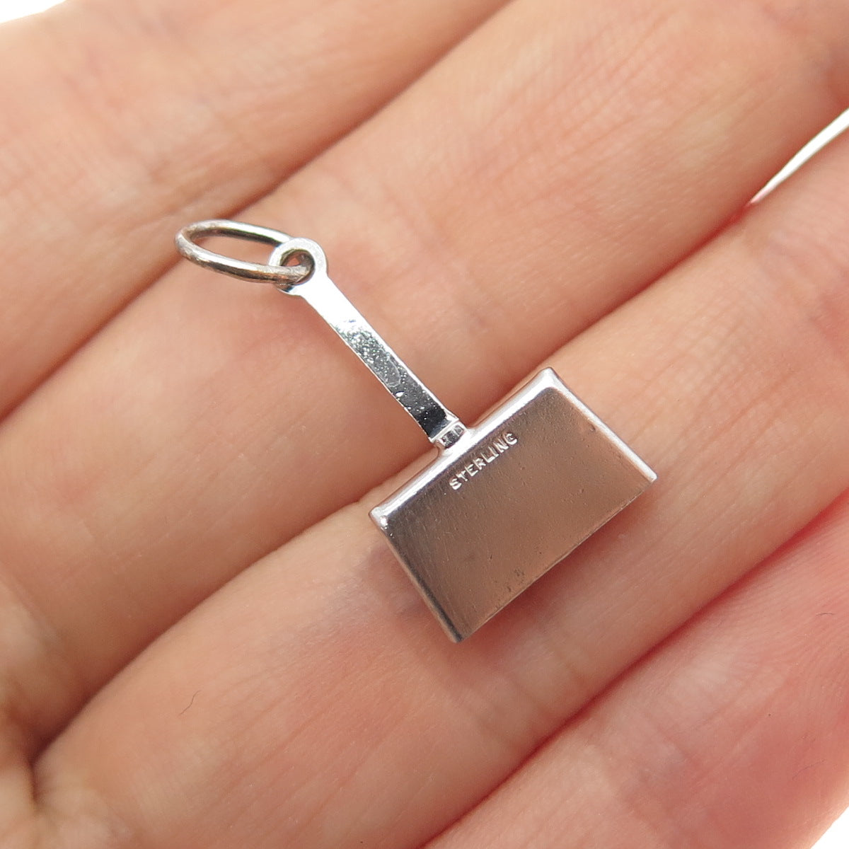 925 Sterling Silver Antique Art Deco Heart Shovel / Scoop Mini Charm Pendant