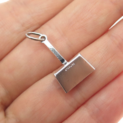 925 Sterling Silver Antique Art Deco Heart Shovel / Scoop Mini Charm Pendant