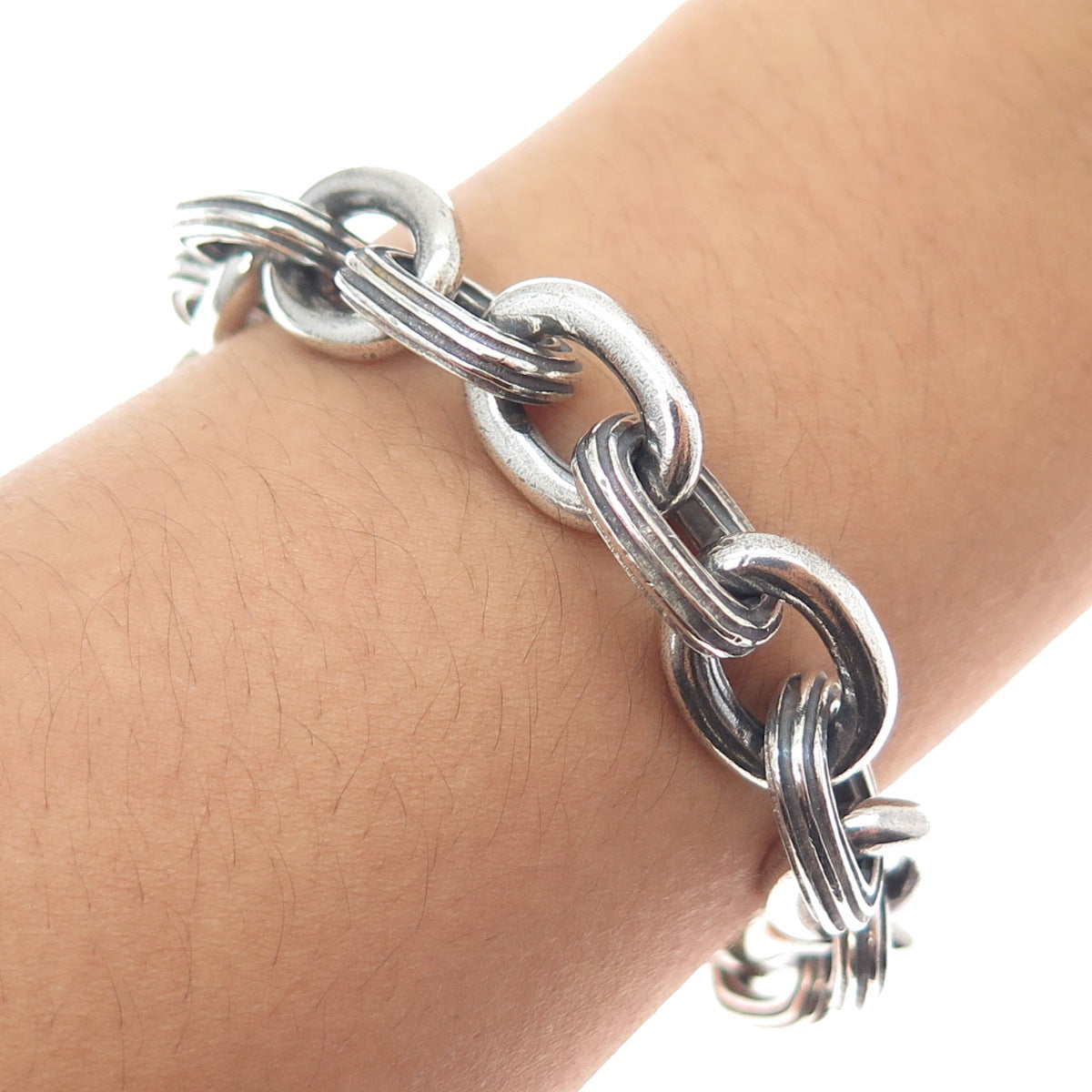 SLANE & SLANE 925 Sterling Silver Vintage Cable Link Oxidized Bracelet 6.25"