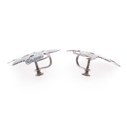 925 Sterling Silver Antique Art Deco Grape Leaf Oxidized Screw Back Earrings