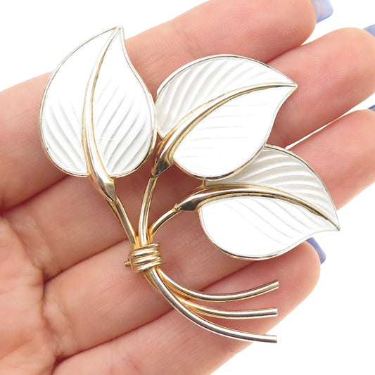 HANS MYHRE 925S Sterling Silver Gold Plated Vintage Norway Enamel Floral Brooch