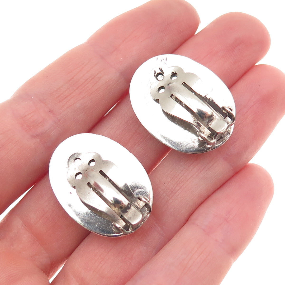 925 Sterling Silver Vintage Real Turquoise Modernist Clip On Earrings