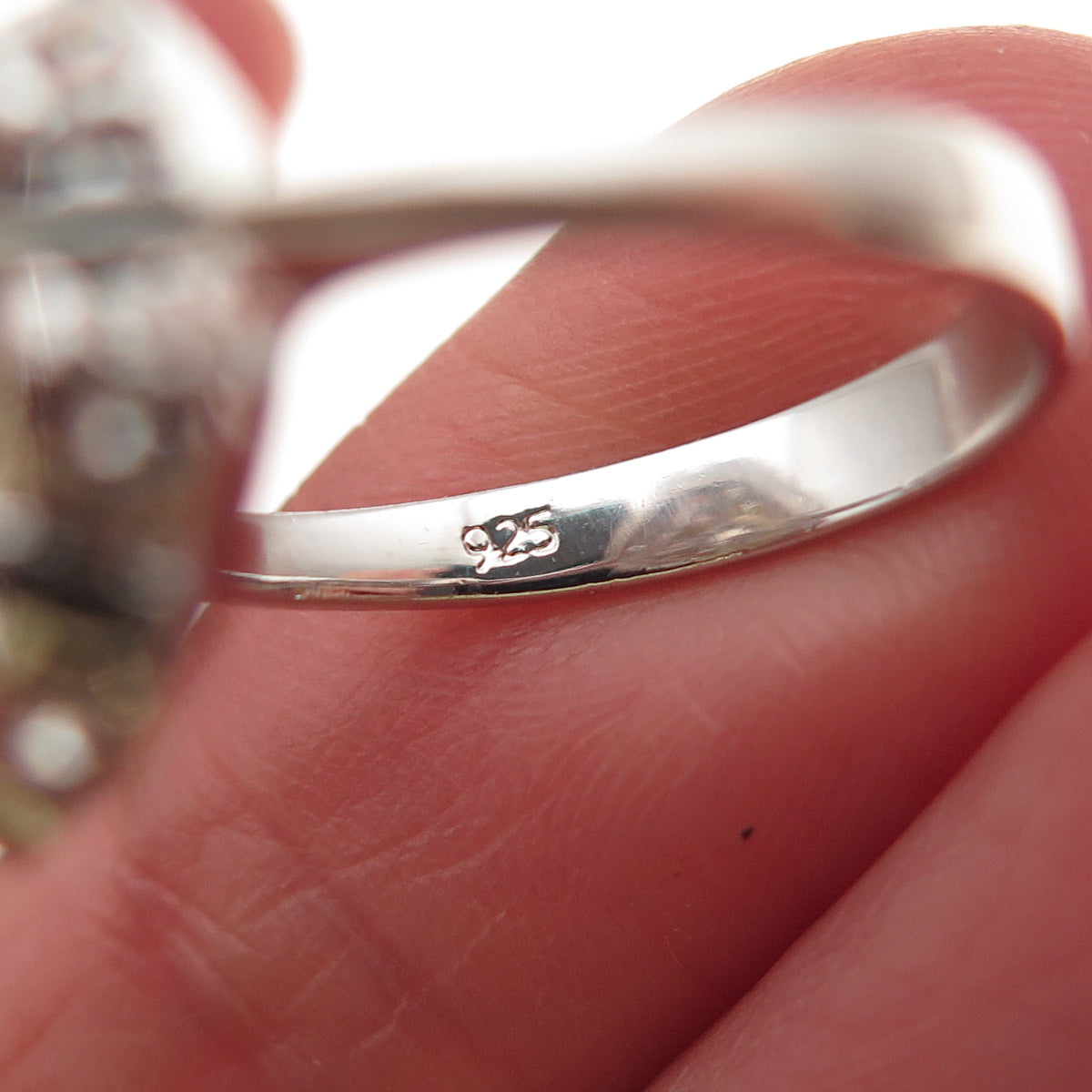 925 Sterling Silver Faux Pearl & Rhinestone Ring Size 5.75