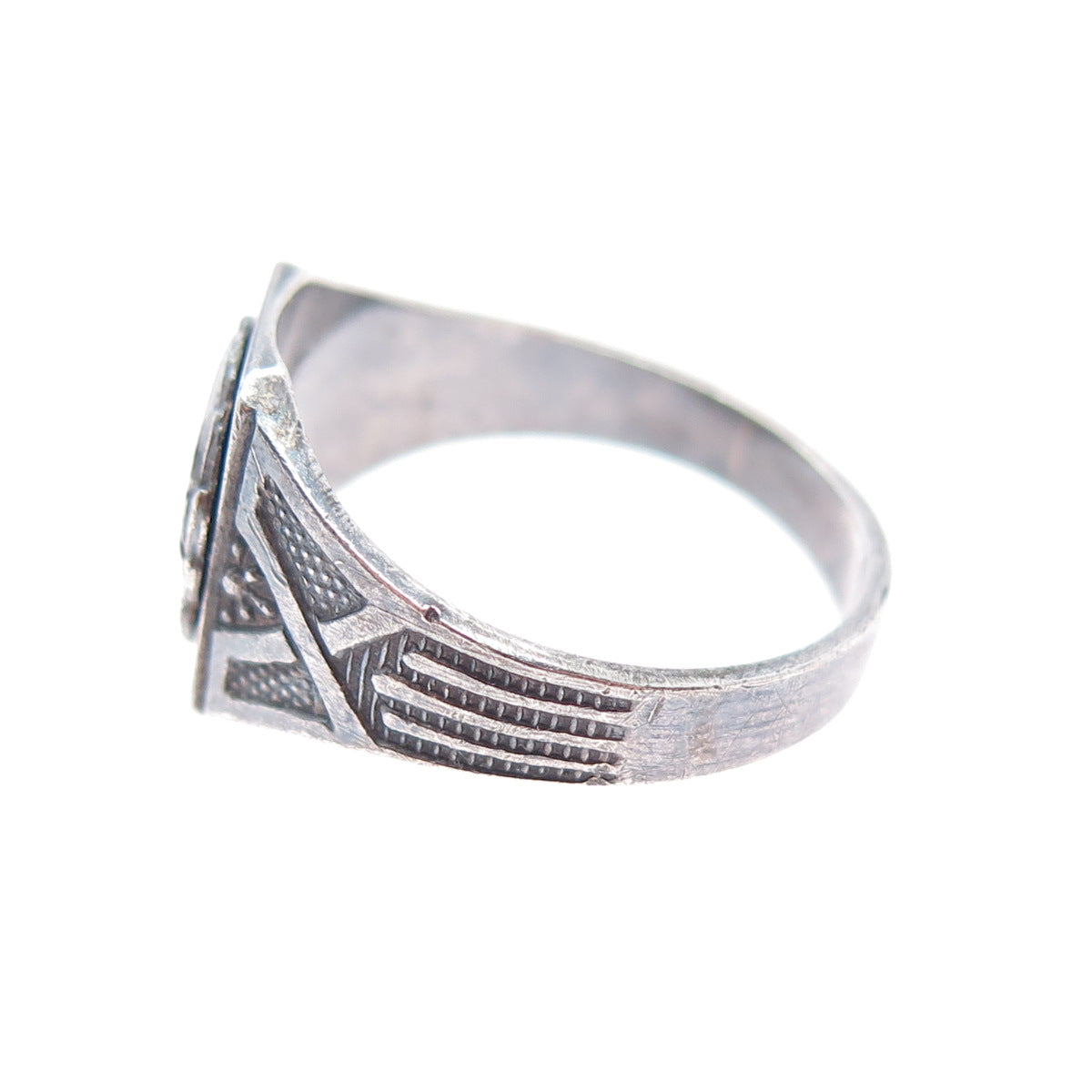 925 Sterling Silver Antique 1942 Enamel SMS College Oxidized Ring Size 10.75