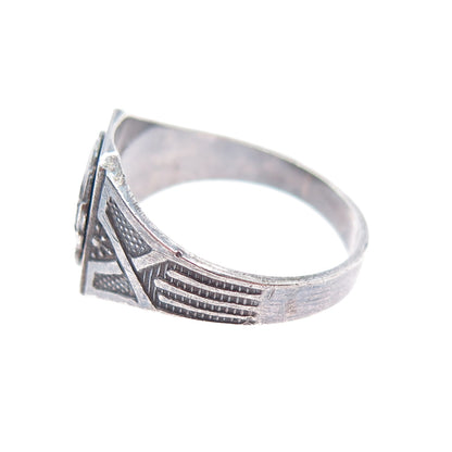 925 Sterling Silver Antique 1942 Enamel SMS College Oxidized Ring Size 10.75