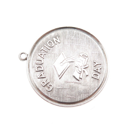 925 Sterling Silver Vintage Graduation Day Oxidized Charm Pendant