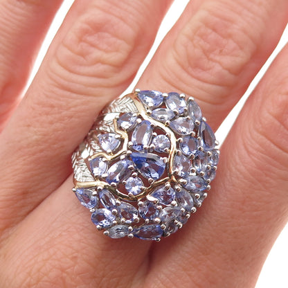 Chuck Clemency 925 Sterling Silver 2-Tone Real Tanzanite Cluster Ring Size 10