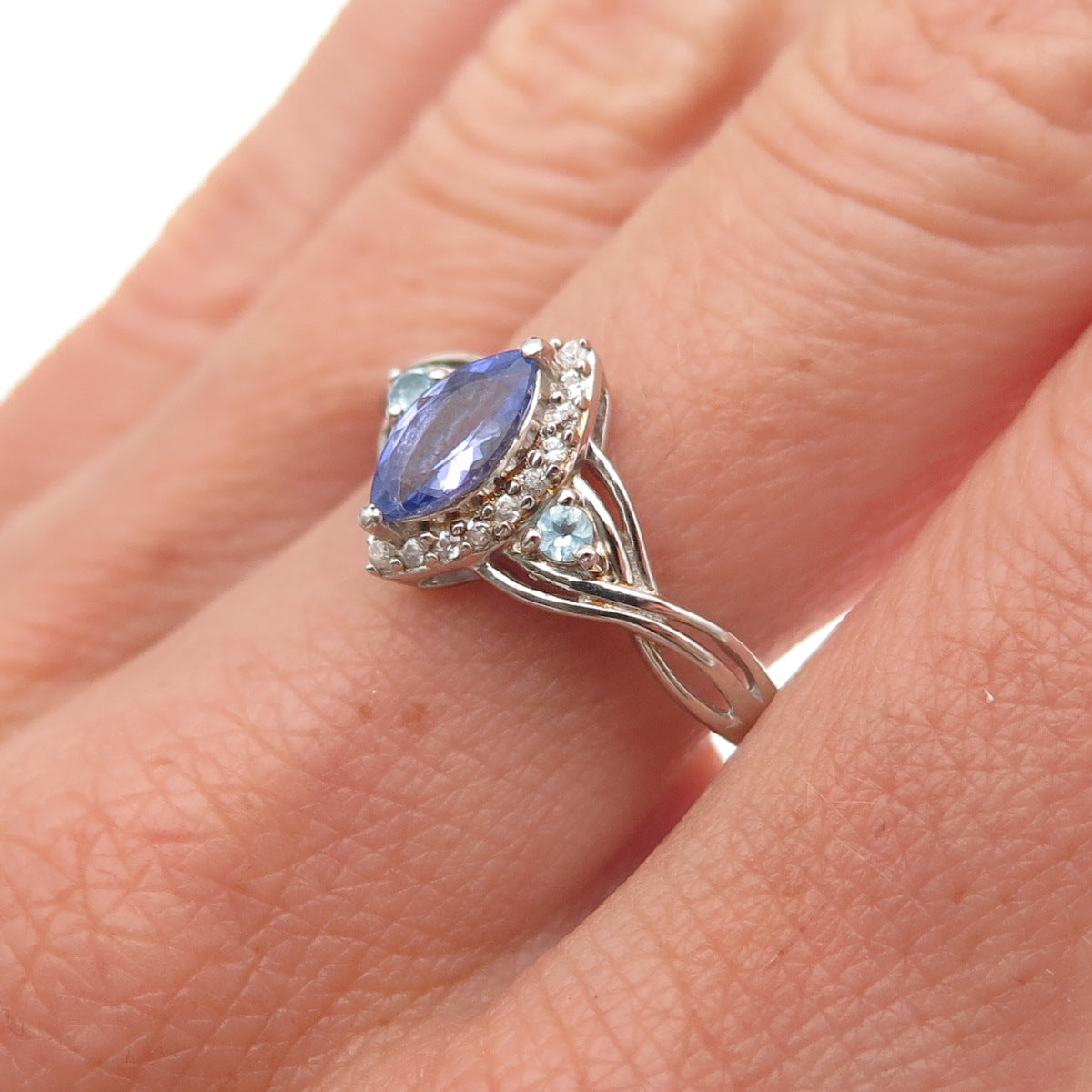 Chuck Clemency 925 Sterling Silver Real Tanzanite Blue & White Topaz Ring Size 8